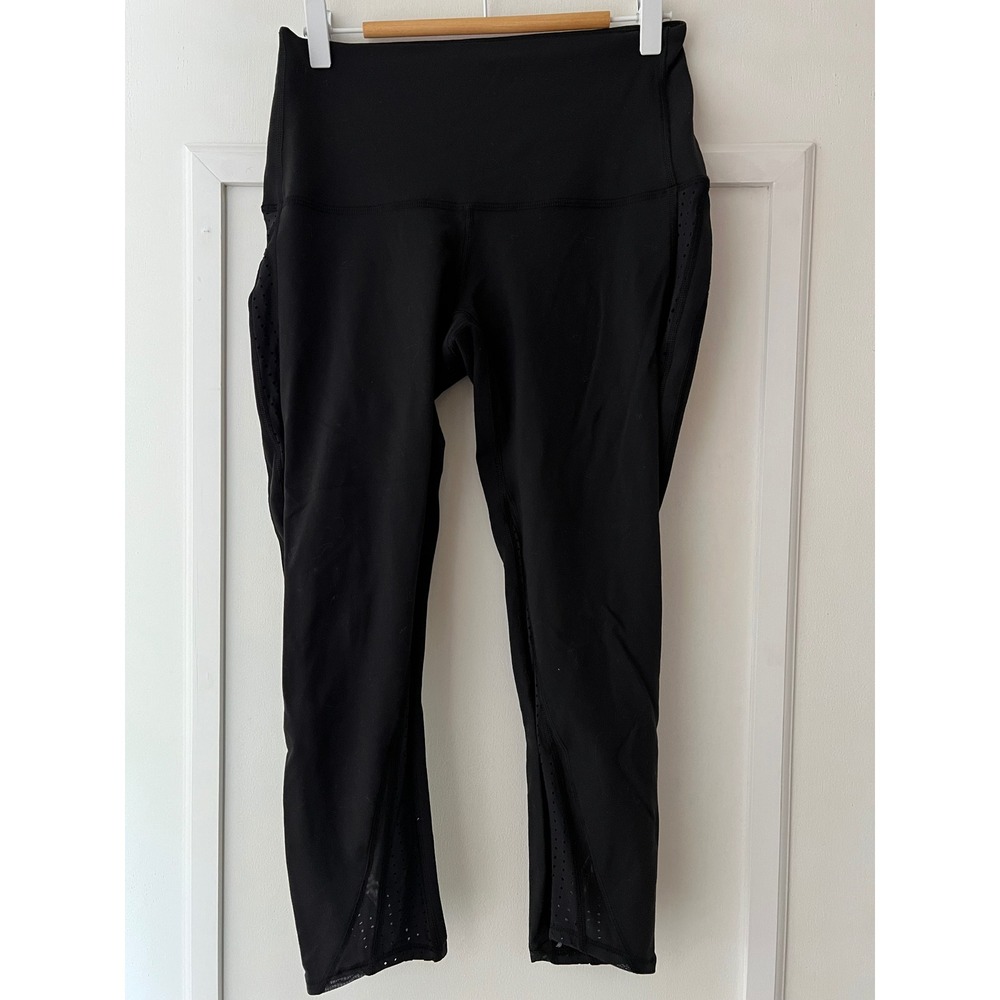 Lululemon Black High Rise Perforated Mesh Crop Leggings Womens Size 6